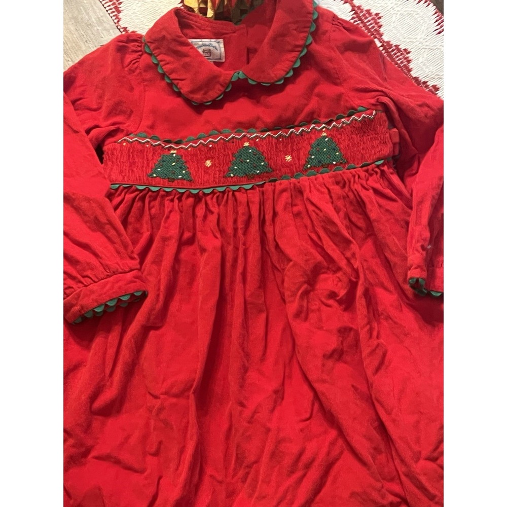 Christmas‎ Tree Smocked Red Dress Adorable Peter Pan Collar Size 6 Holiday Dress